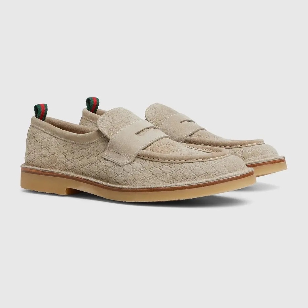 Gucci MEN Beige Suede Micro GG Monogram Penny Loafers  Oatmeal EUR 9.5 US 10.5 - Picture 15 of 16